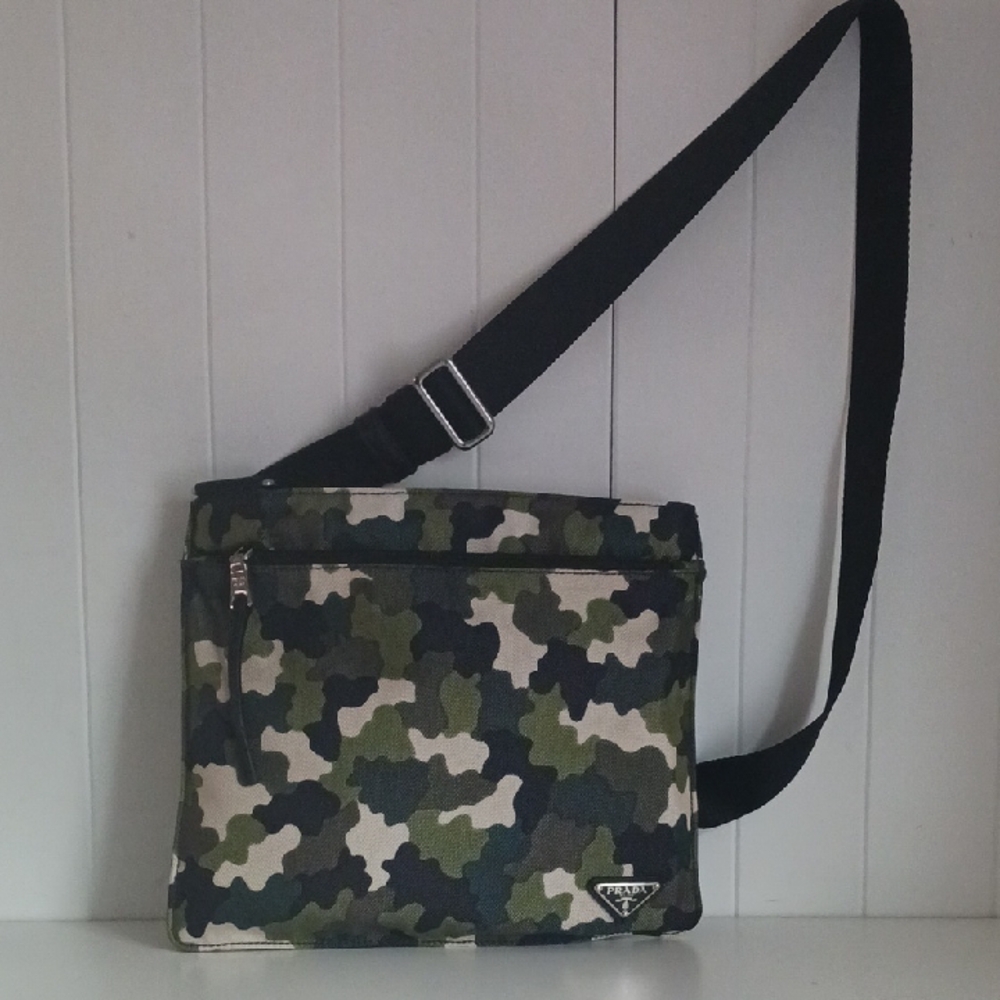 Prada Green Camo Canvas  Messenger Bag with Black Strap. - Picture 2 of 8